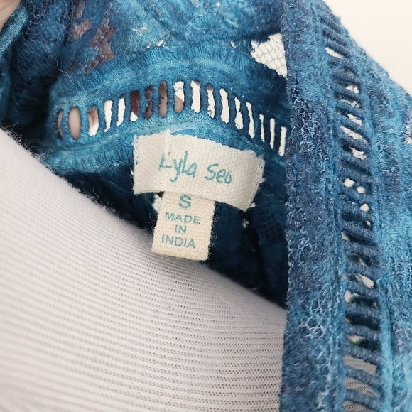 Kyla Seo Caite Nahara lace tunic top sheer teal blue size small - Picture 5 of 5